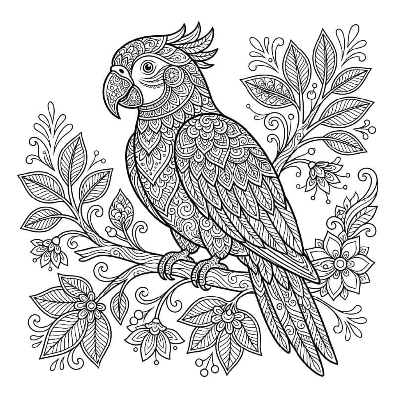Coloriage Mandala: Perroquet dans la nature Mandalas