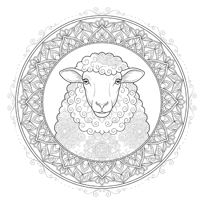 Coloriage Mandala: Portrait de mouton Mandalas