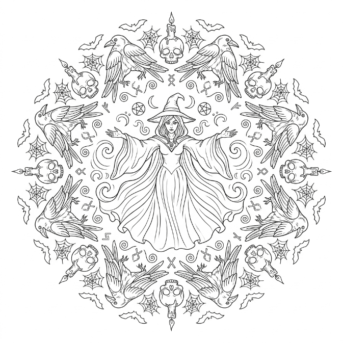 Coloriage Mandala: Puissante sorcière Mandalas