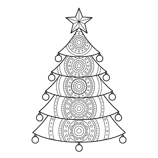 Coloriage Mandala: Sapin de Noël basique Mandalas