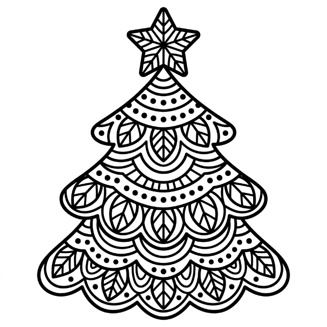 Coloriage Mandala: Sapin de Noël chaleureux Mandalas