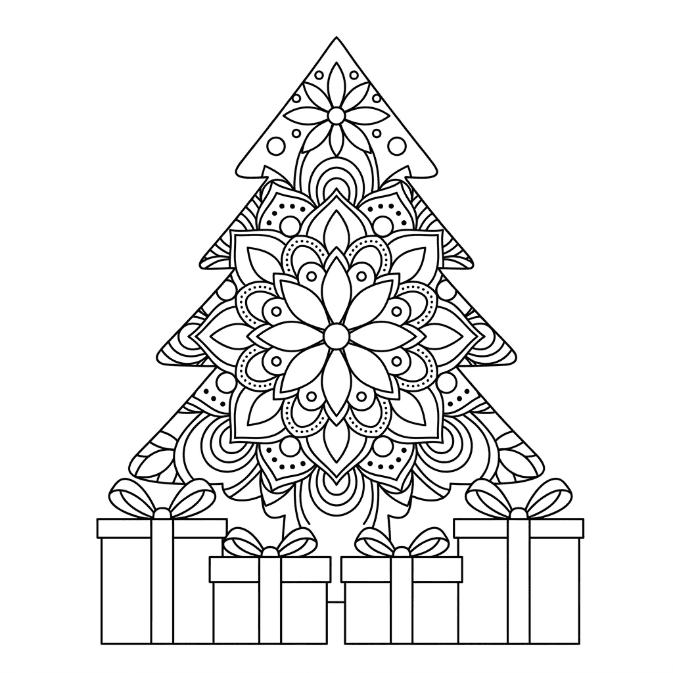 Coloriage Mandala: Sapin de Noël charmant Mandalas
