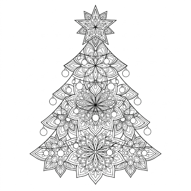 Coloriage Mandala: Sapin de Noël complexe Mandalas