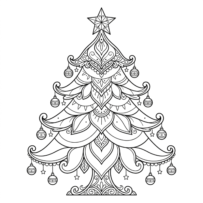 Coloriage Mandala: Sapin de Noël de luxe Mandalas