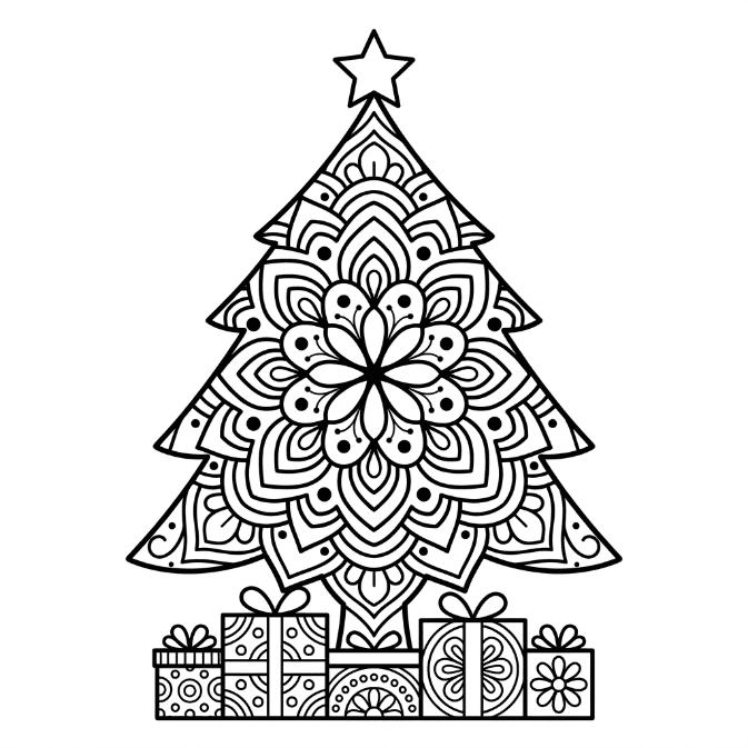 Coloriage Mandala: Sapin de Noël de rêve Mandalas