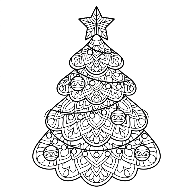 Coloriage Mandala: Sapin de Noël élégant Mandalas