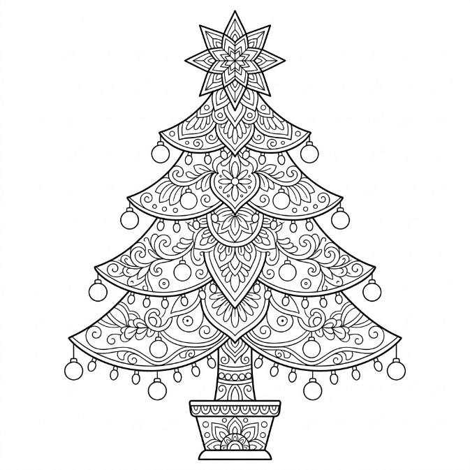 Coloriage Mandala: Sapin de Noël incroyable Mandalas
