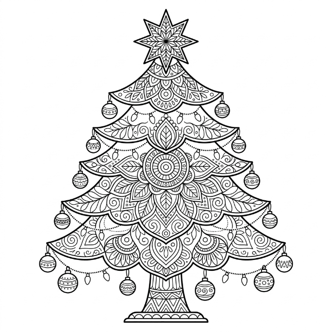 Coloriage Mandala: Sapin de Noël magique Mandalas