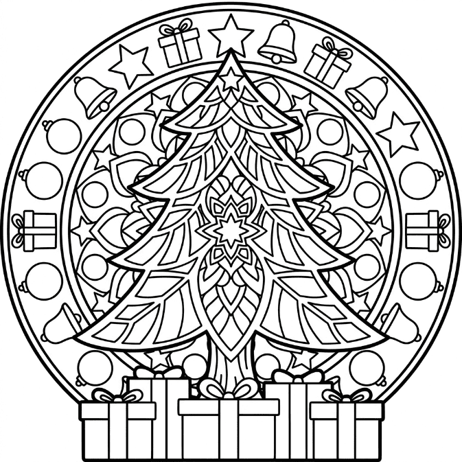 Coloriage Mandala: Sapin de Noël scintillant Mandalas