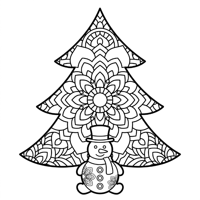 Coloriage Mandala: Sapin de Noël simple Mandalas
