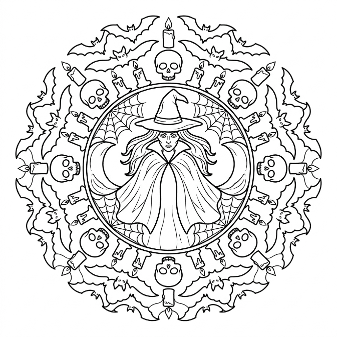 Coloriage Mandala: Sorcière effrayante Mandalas