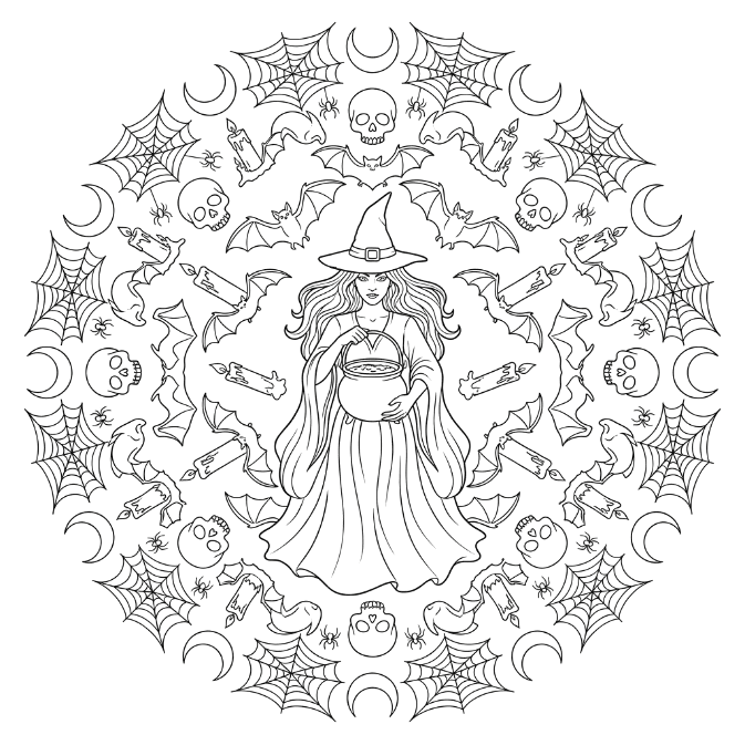 Coloriage Mandala: Sorcière noire Mandalas