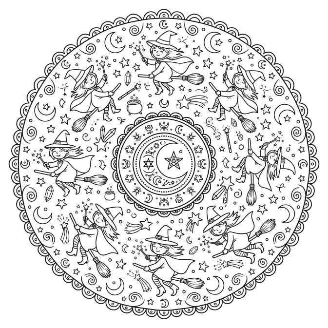 Coloriage Mandala: Sorcières magiques Mandalas