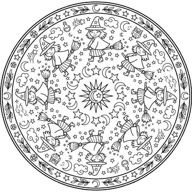 Coloriage Mandala: Sorcières souriantes Mandalas