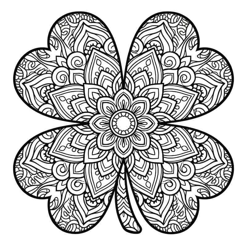 Coloriage Mandala: Trèfle à motif de pétales Mandalas