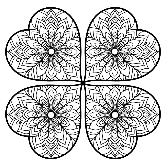 Coloriage Mandala: Trèfle à motifs floraux Mandalas