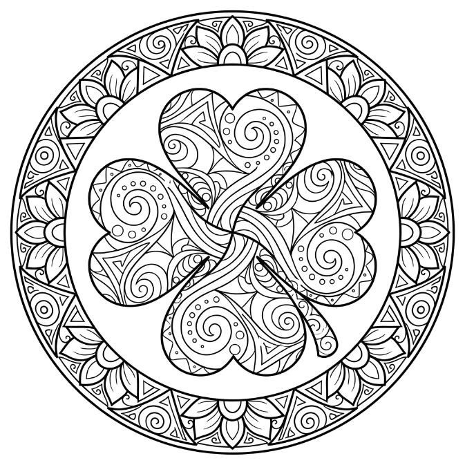 Coloriage Mandala: Trèfle à motifs répétitifs traditionnels Mandalas