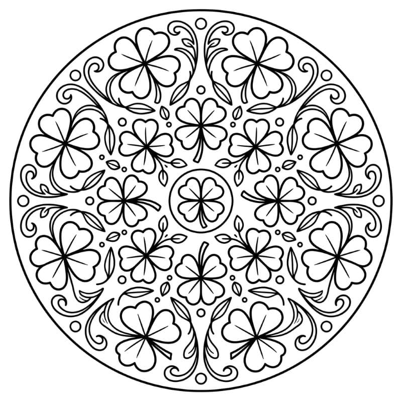 Coloriage Mandala: Trèfle à quatre feuilles porte-bonheur Mandalas