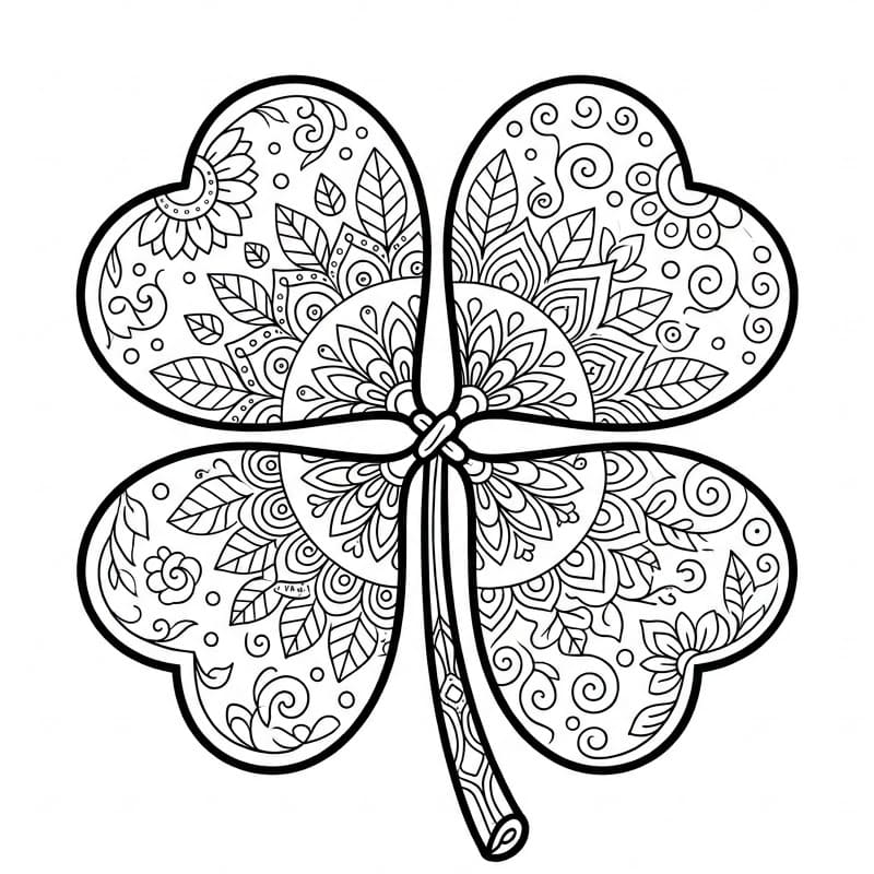 Coloriage Mandala: Trèfle aux éléments naturels Mandalas