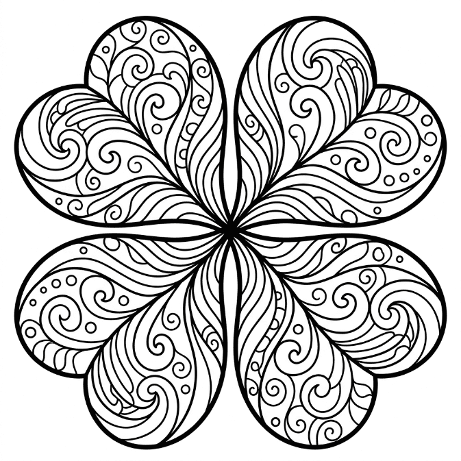 Coloriage Mandala: Trèfle aux lignes organiques fluides Mandalas