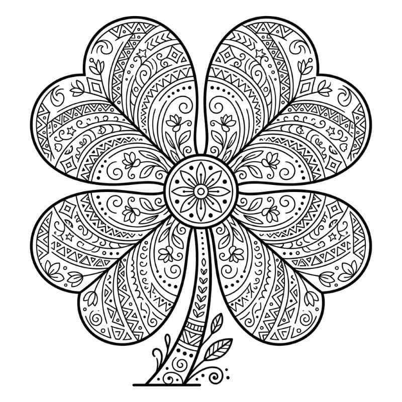 Coloriage Mandala: Trèfle aux motifs d'inspiration folklorique Mandalas