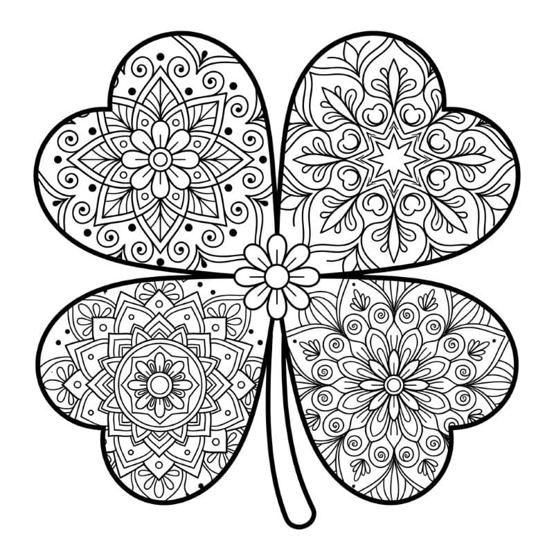 Coloriage Mandala: Trèfle avec des éléments floraux Mandalas