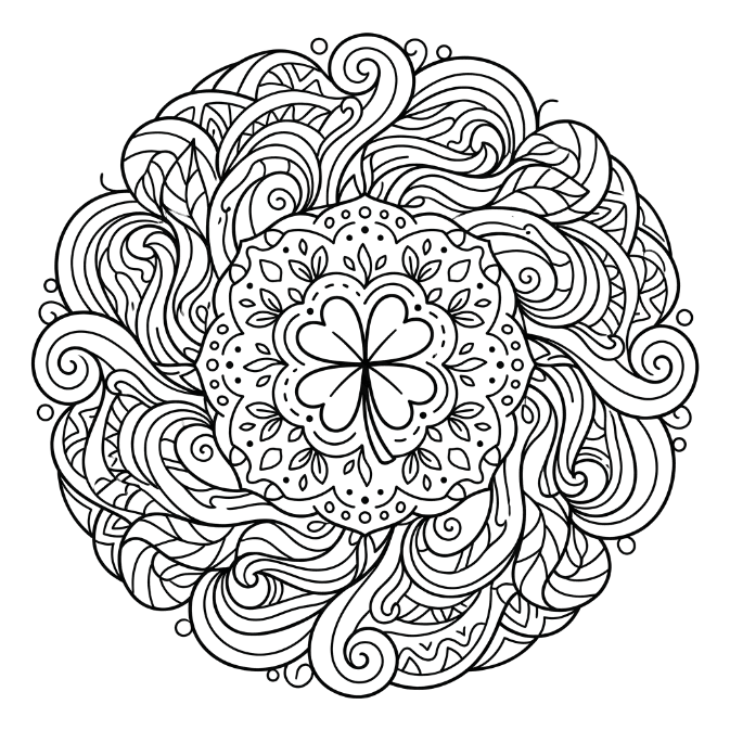 Coloriage Mandala: Trèfle et motifs zentangle fluides Mandalas