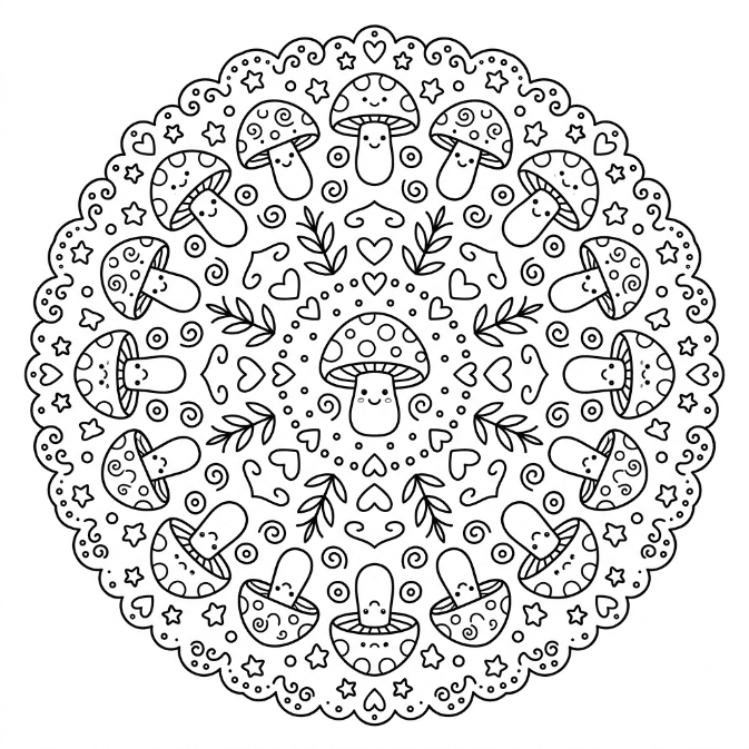 Adorables champignons Mandalas