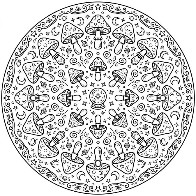 Champignons aux éléments fantastiques Mandalas