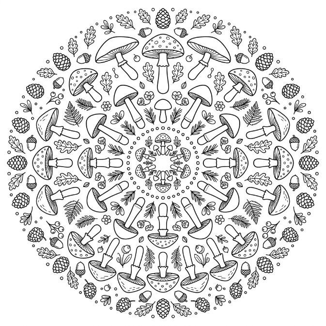 Champignons confortables Mandalas