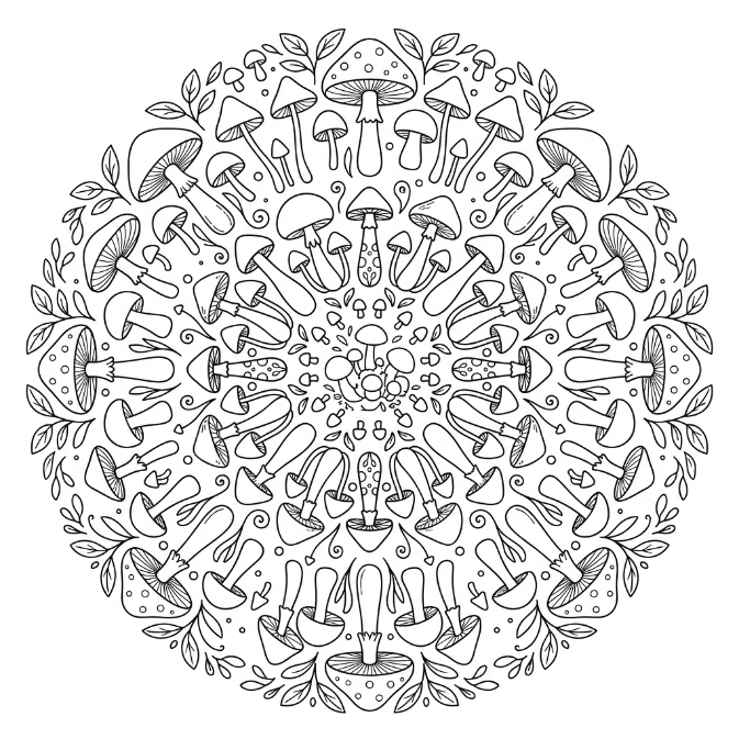 Champignons de tailles et de formes différentes Mandalas