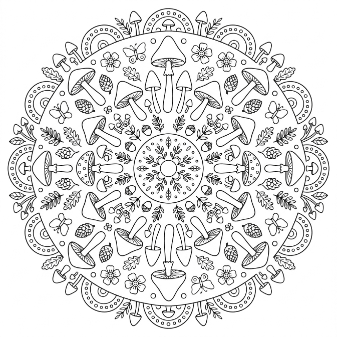 Champignons et éléments botaniques Mandalas