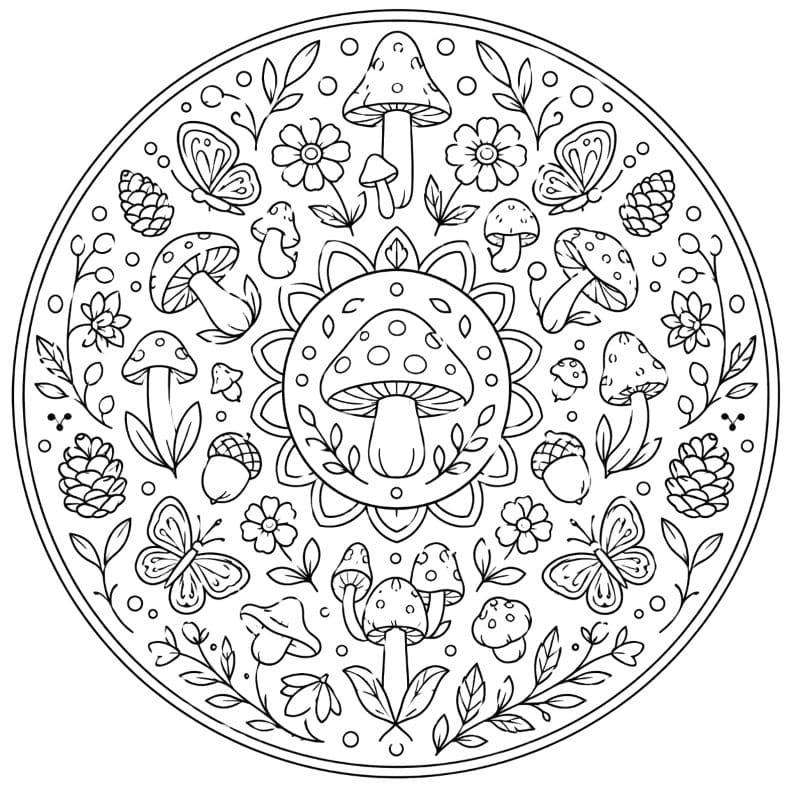 Champignons et éléments naturels Mandalas