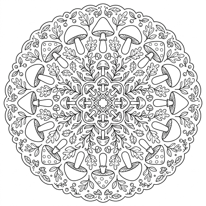 Champignons et feuilles Mandalas