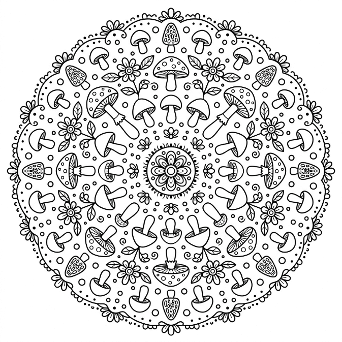 Champignons et fleurs Mandalas