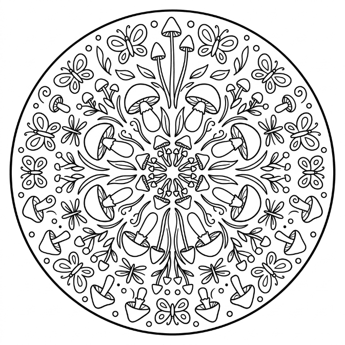 Champignons et papillons Mandalas