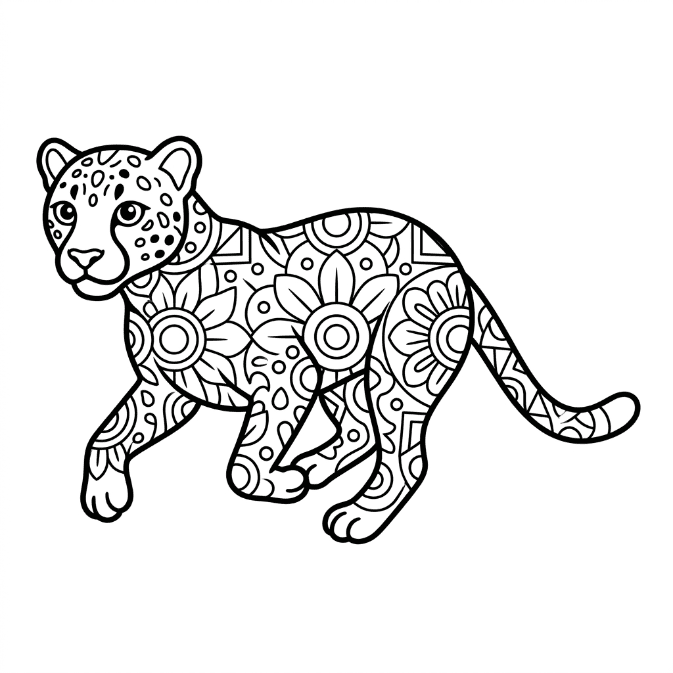 Coloriage Mandala: Adorable léopard Mandalas