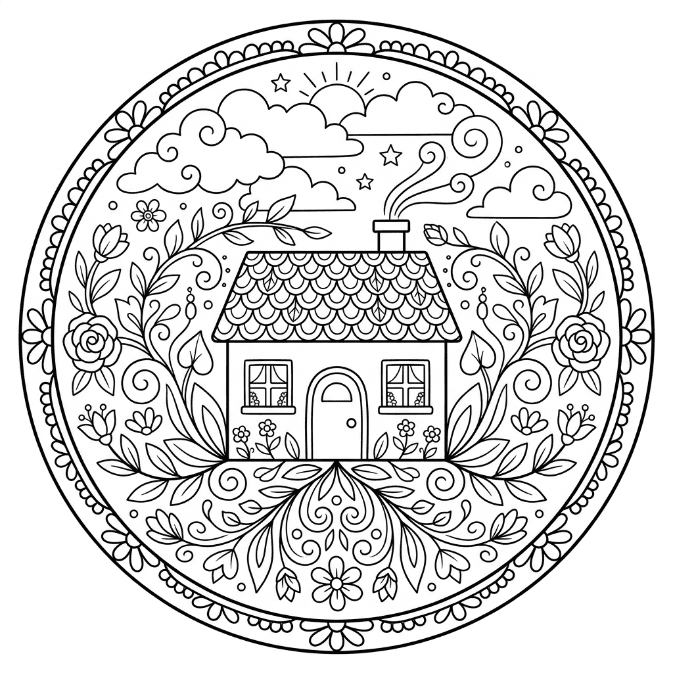 Coloriage Mandala: Belle maison Mandalas