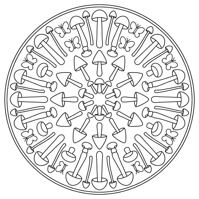 Coloriage Mandala: Champignons facile Mandalas