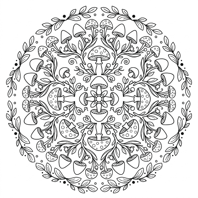 Coloriage Mandala: Champignons fantaisistes Mandalas