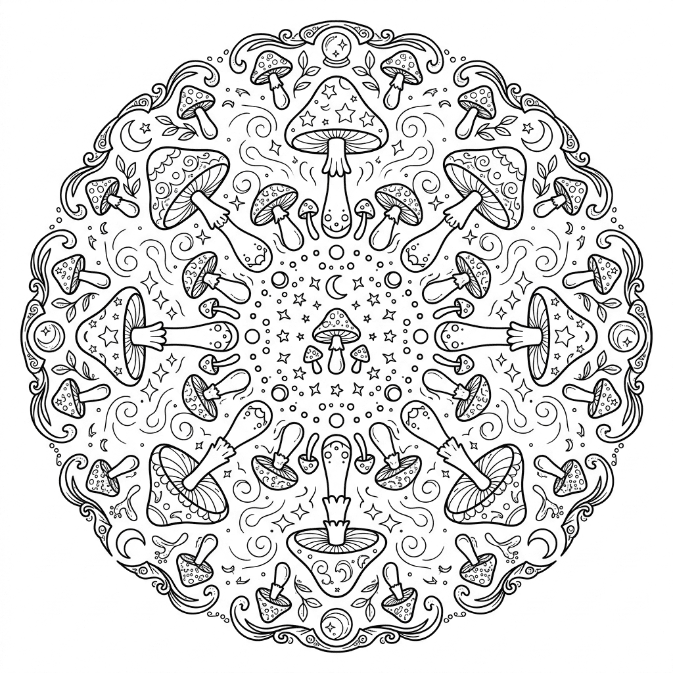 Coloriage Mandala: Champignons fantastiques Mandalas