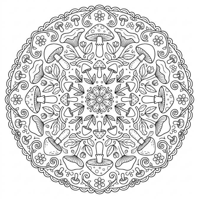 Coloriage Mandala: Champignons magiques Mandalas
