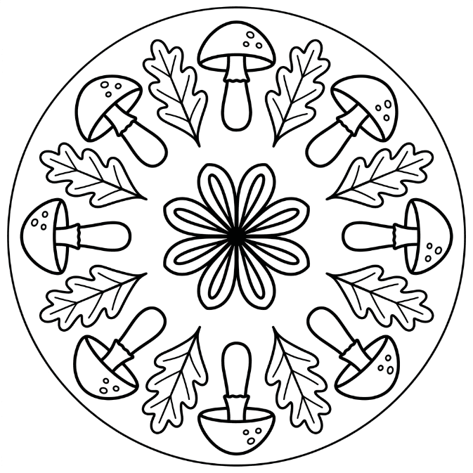 Coloriage Mandala: Champignons pour enfants Mandalas