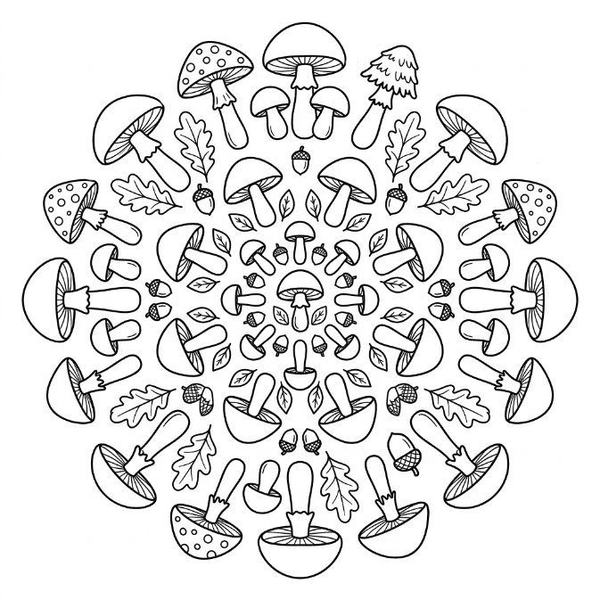 Coloriage Mandala: Champignons simples Mandalas