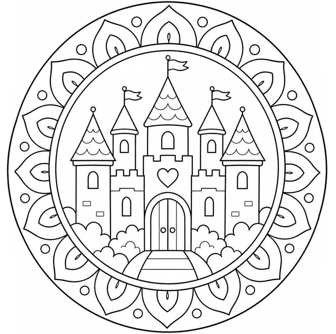 Coloriage Mandala: Château de dessin animé Mandalas