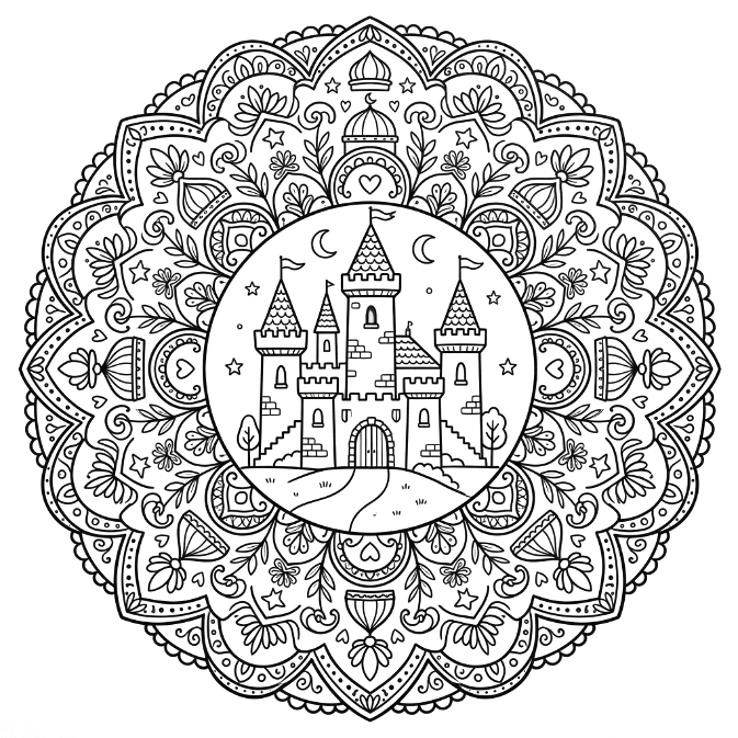 Coloriage Mandala: Château de Disney Mandalas
