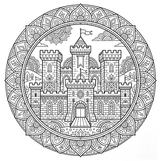 Coloriage Mandala: Château de pierre Mandalas