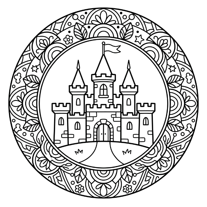 Coloriage Mandala: Château de princesse Mandalas