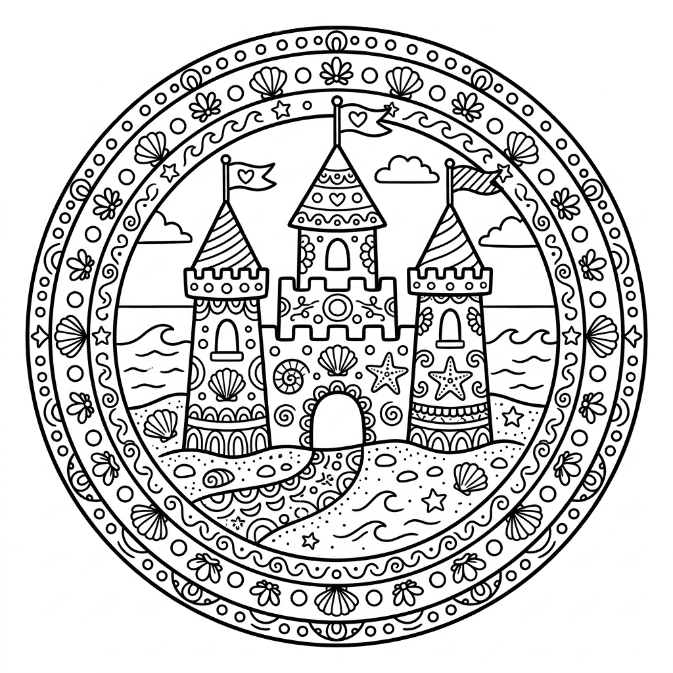 Coloriage Mandala: Château de sable Mandalas