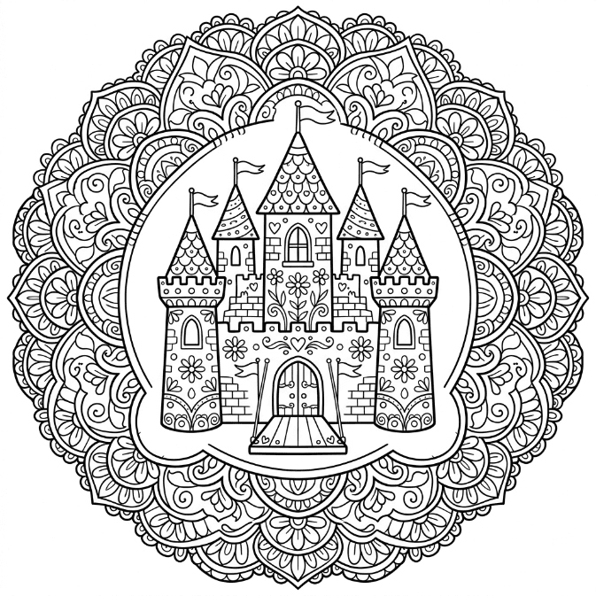 Coloriage Mandala: Château détaillé Mandalas